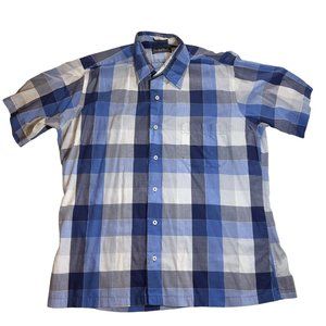 VTG Countess Mara Blue Plaid SS Mens Button Down‎ Shirt Single Stitch-Large READ